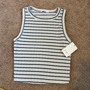 Gage Striped Tank Top in White & Blue Size Medium